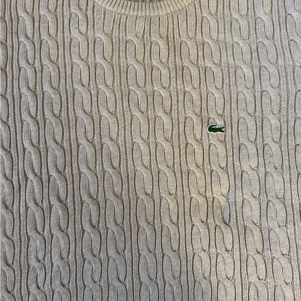 Lacoste Men's Beige Cable Knit Crewneck Sweater